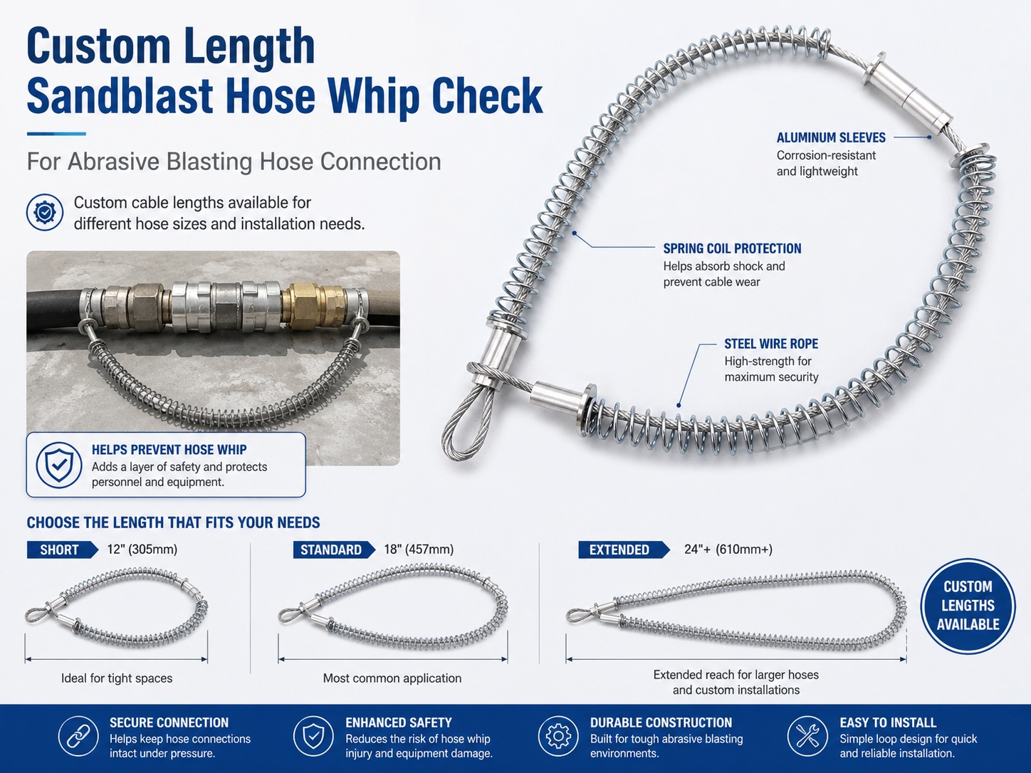 Custom length sandblast μάνακας μαστίγιο έλεγχος for abrasive blasting hose connection